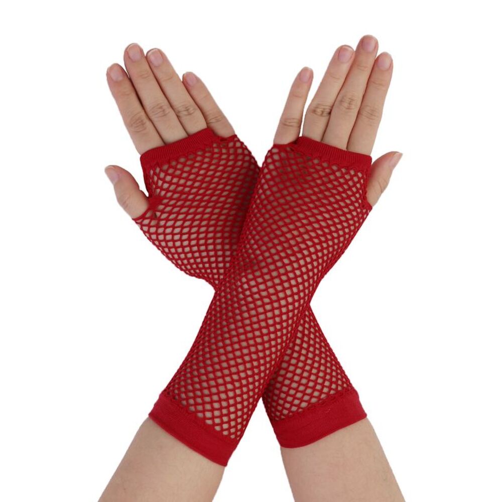 Mesh 1980s Fancy Dress Party Costume Accessories Fishnet Gloves Long-2 Pairs